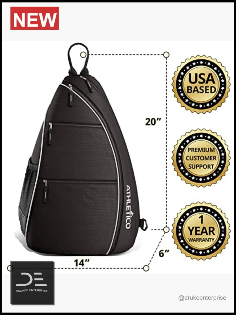Sling Backpack Crossbody for Pickleball Tennis Racquetball Travel - Large